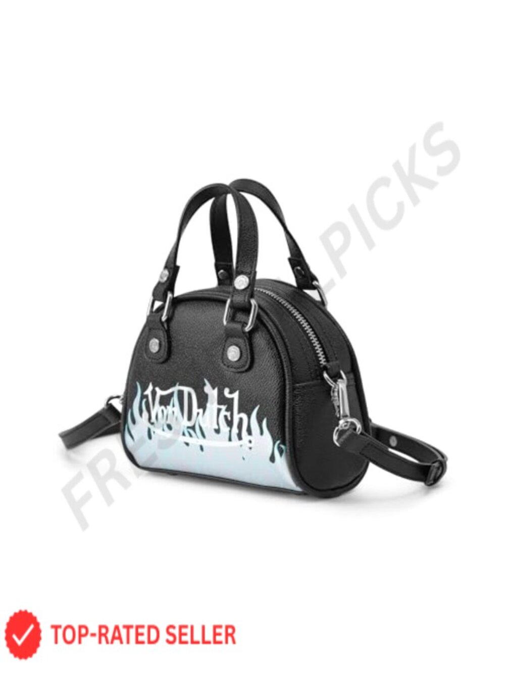 Von Dutch Flame Mini Bowling Bag Vegan Leather Crossbody Handbag